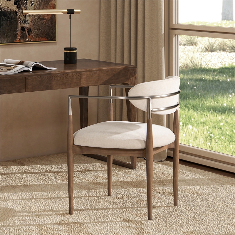 Artemis Mixed Material Upholstered Dining Arm Chair with White Chenille