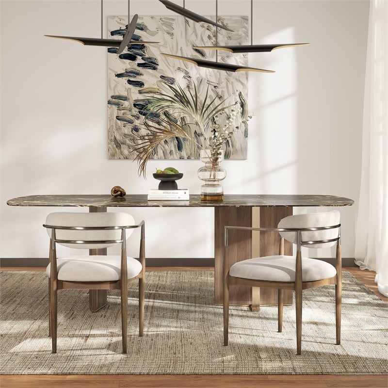 Artemis Mixed Material Upholstered Dining Arm Chair with White Chenille