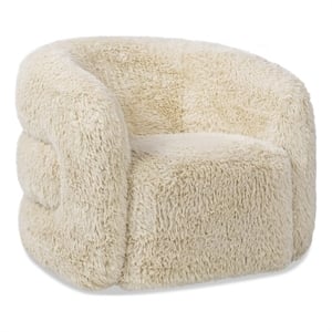Colt 33&quot Fur Swivel Beige Upholstered Barrel Accent Arm Chair