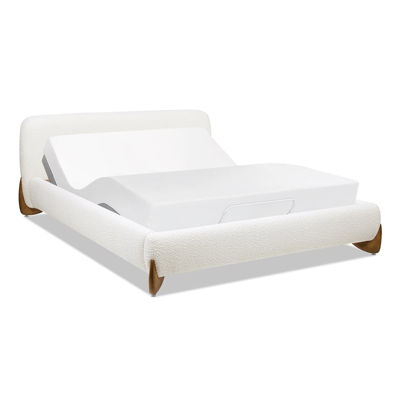 Alpine Puffy Modern Platform Queen Bed Ivory White Boucle