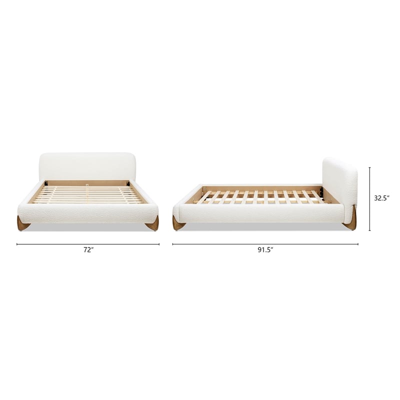 Alpine Puffy Modern Platform Queen Bed Ivory White Boucle