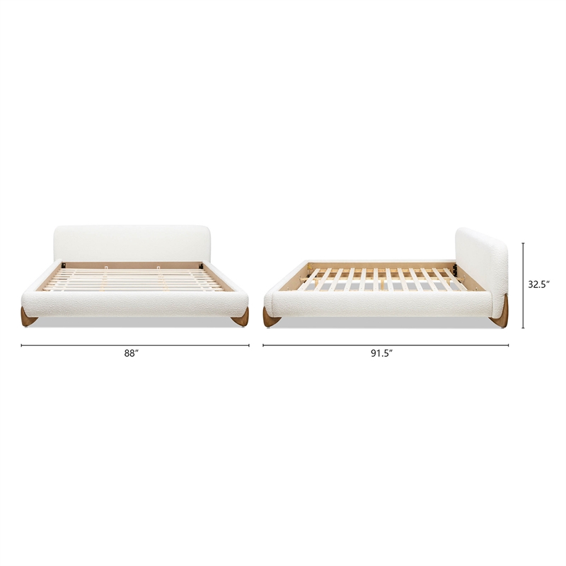Alpine Puffy Modern Platform Bed King Ivory White Boucle