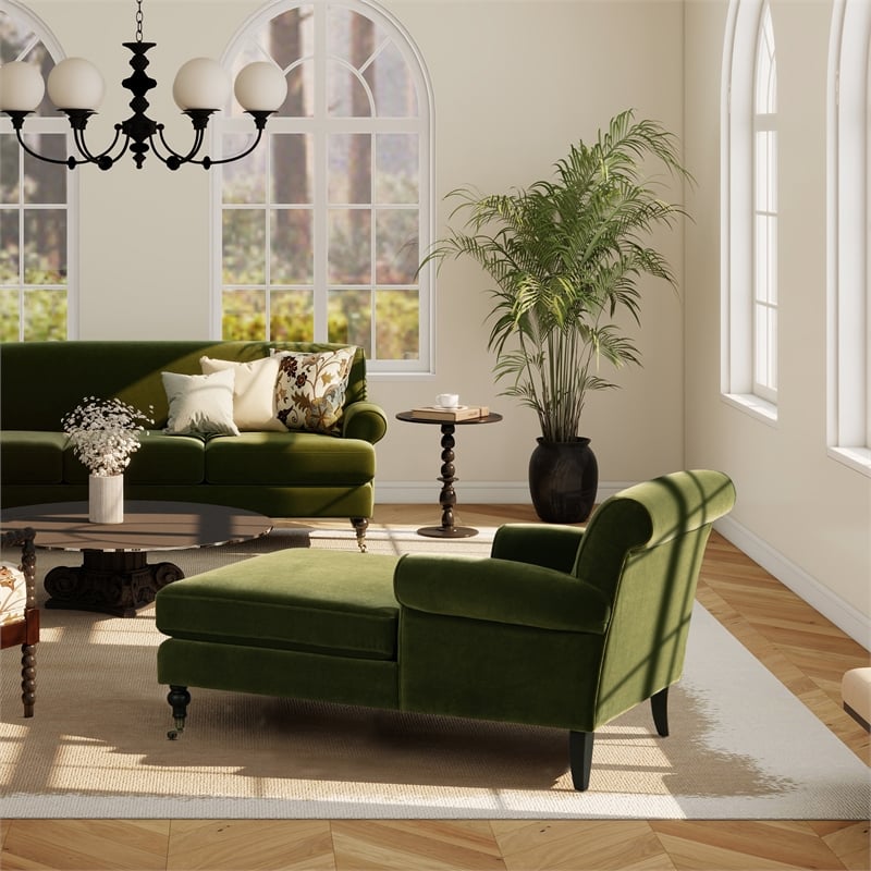 Alana Lawson Chaise Lounge Chair Olive Green Velvet
