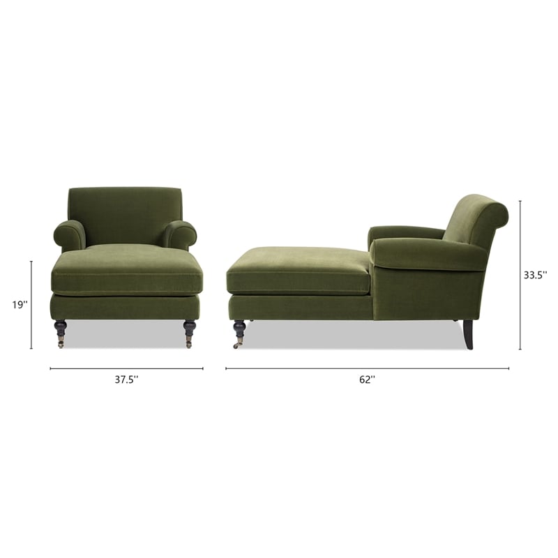 Alana Lawson Chaise Lounge Chair Olive Green Velvet