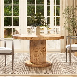 Nebula 51&quot 5-6 Seater Round Burl Pillar Dining Table Warm Brown Burl Wood