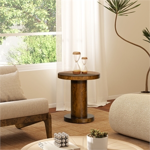 Bolin 18&quot Round Pillar Burl Accent Side Table Walnut Brown Burl Wood