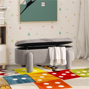 49&quot Oval Fully Upholstered Storage Bench Speckled Beige Boucle