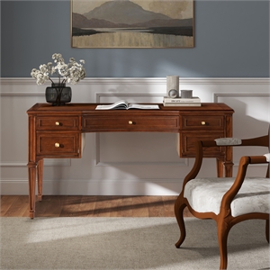 Dauphin Gold Accent 5-Drawer Wood Executive Desk Dark Walnut Ash Wood & Veneer