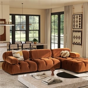 Marcel 109.5&quot Bubble Modular Modern 4-Piece Reversible Sectional Sofa Orange