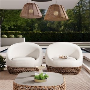 Willow 35.5&quot Upholstered Woven Patio Deep Seating Armchair Wicker Frame Beige