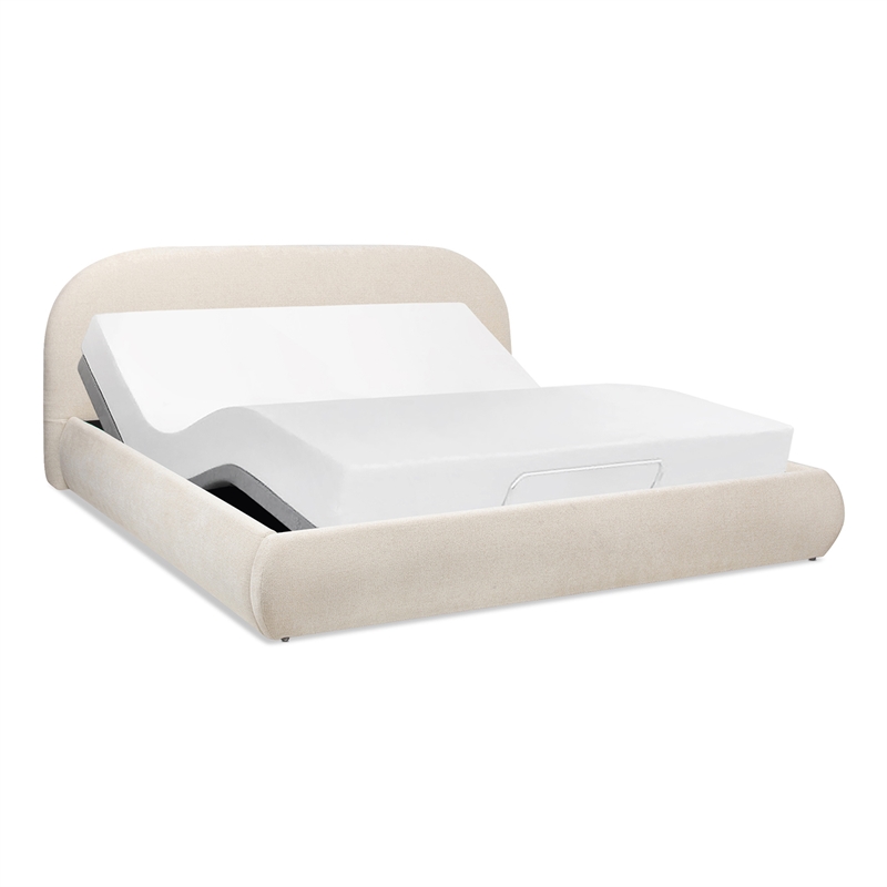 Archie Puffy Grounded Upholstered Platform Bed Oatmeal Light Beige Chenille