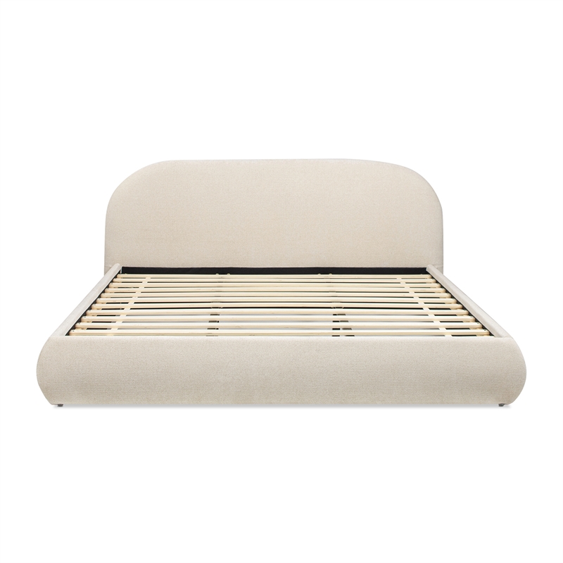 Archie Puffy Grounded Upholstered Platform Bed Oatmeal Light Beige Chenille