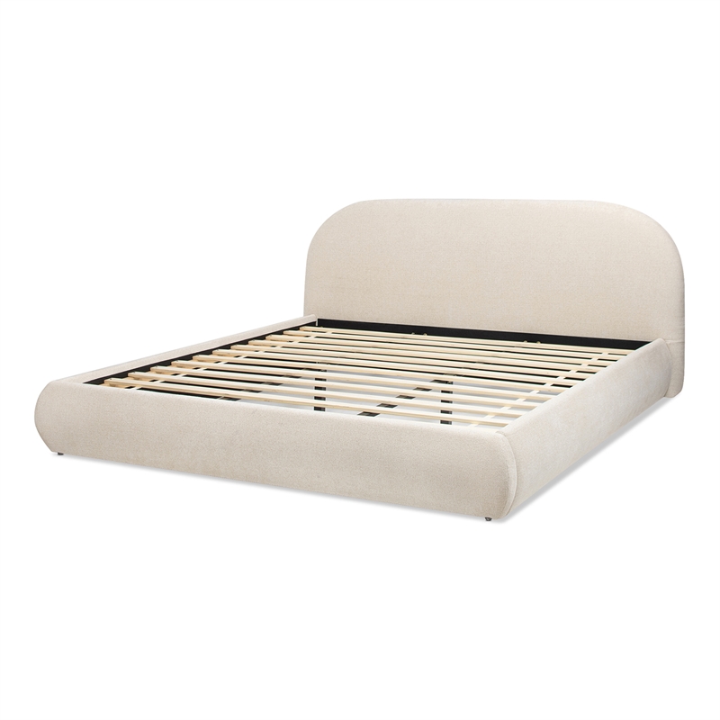Archie Puffy Grounded Upholstered Platform Bed Oatmeal Light Beige Chenille
