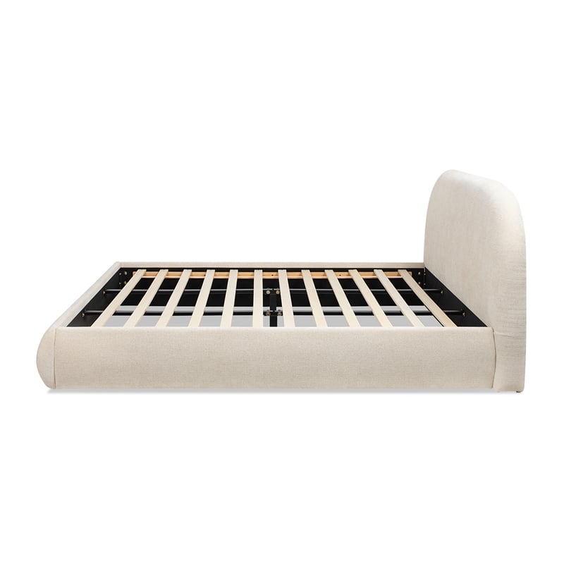 Archie Puffy Grounded Upholstered Platform Bed Oatmeal Light Beige Chenille