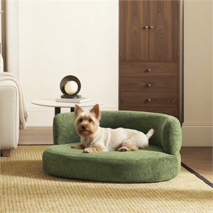 Shep 36&quot Curved Dog Sofa Bed Medium Moss Green Fleeced Teddy