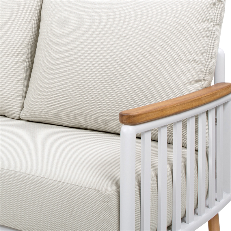 Calarono 2pc Teak & Aluminium Outdoor Sofa and Coffee Table Patio Set Sand Dune