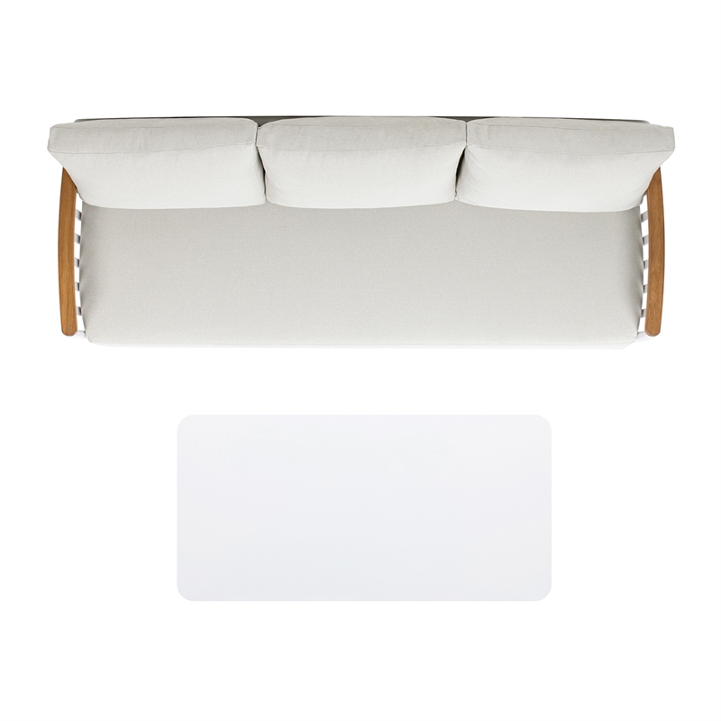 Calarono 2pc Teak & Aluminium Outdoor Sofa and Coffee Table Patio Set Sand Dune