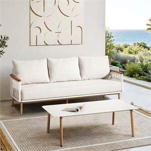 Calarono 2pc Teak & Aluminium Outdoor Sofa and Coffee Table Patio Set Sand Dune