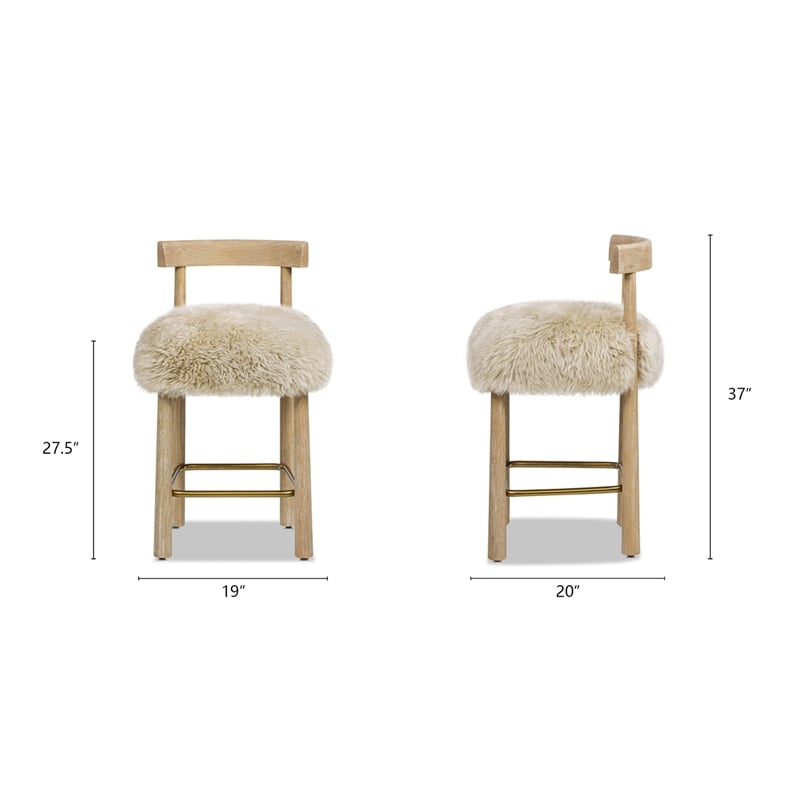 Arden 27.5 Genuine Fur Counter Height Bar Stool Natural Blonde Genuine Fur