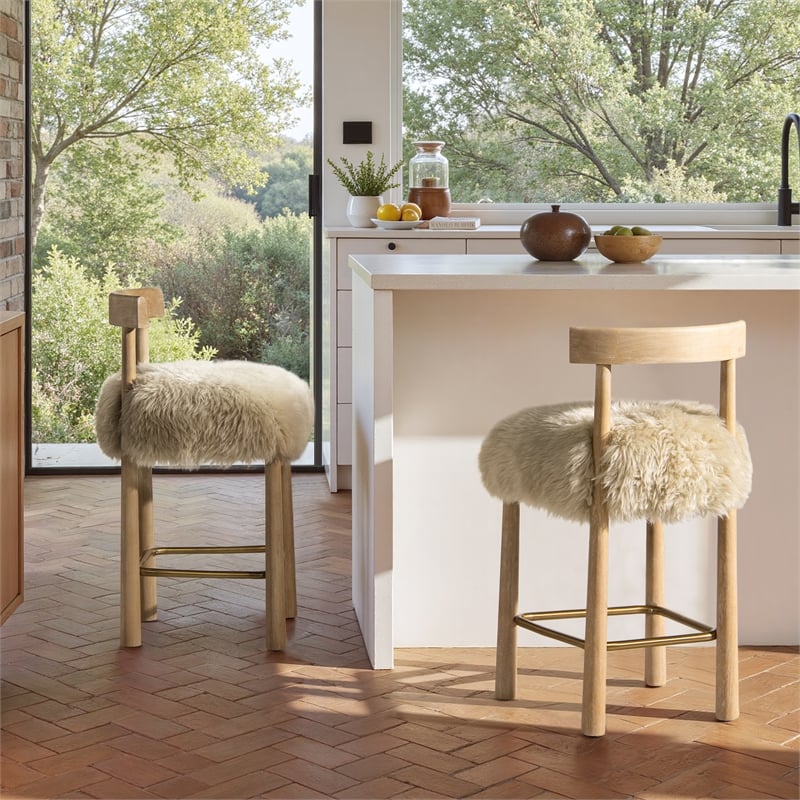 Arden 27.5 Genuine Fur Counter Height Bar Stool Natural Blonde Genuine Fur
