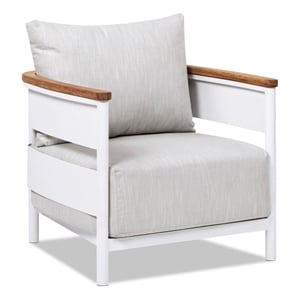 Rhodes 29&quot Upholstered Teak & Aluminum Patio Arm Chair Set of 2 Gray Chenille