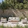 Rhodes 2pc Upholstered Teak & Aluminum Outdoor Sofa and Coffee Table Patio Set