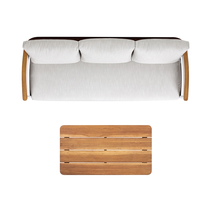 Rhodes 2pc Upholstered Teak & Aluminum Outdoor Sofa and Coffee Table Patio Set