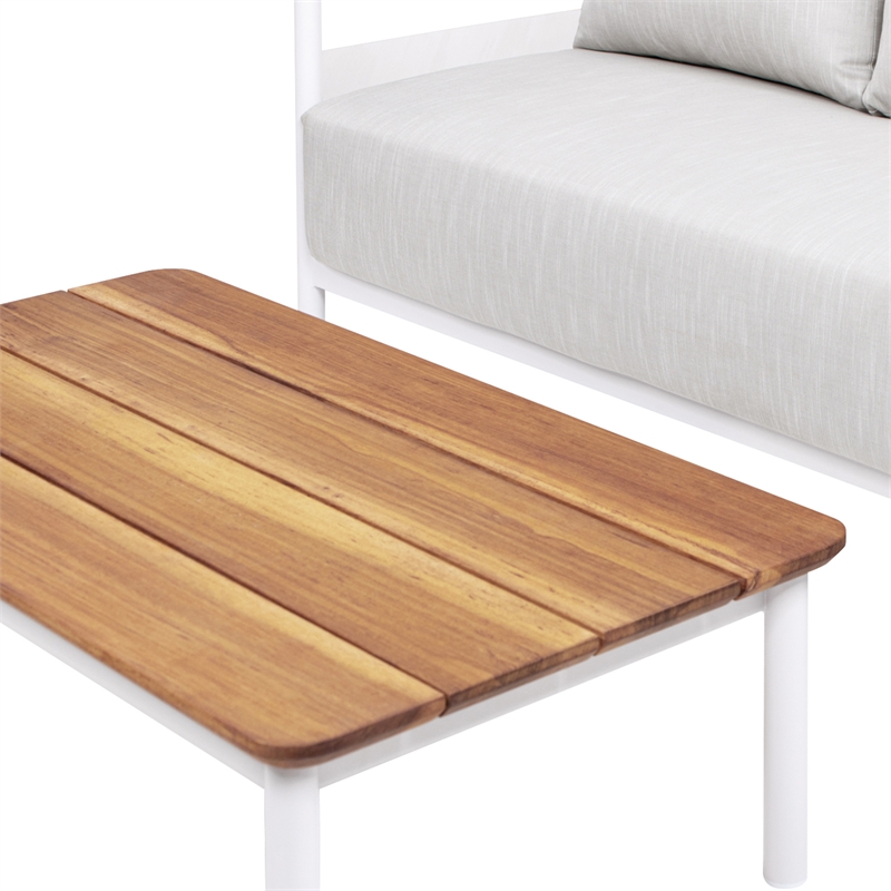 Rhodes 2pc Upholstered Teak & Aluminum Outdoor Sofa and Coffee Table Patio Set