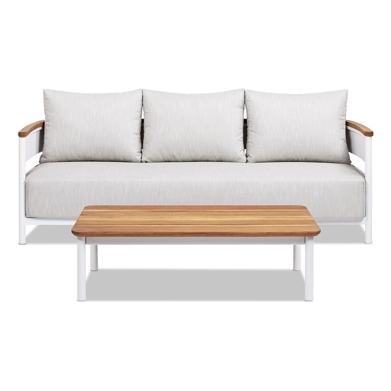 Rhodes 2pc Upholstered Teak & Aluminum Outdoor Sofa and Coffee Table Patio Set