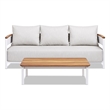 Rhodes 2pc Upholstered Teak & Aluminum Outdoor Sofa and Coffee Table Patio Set