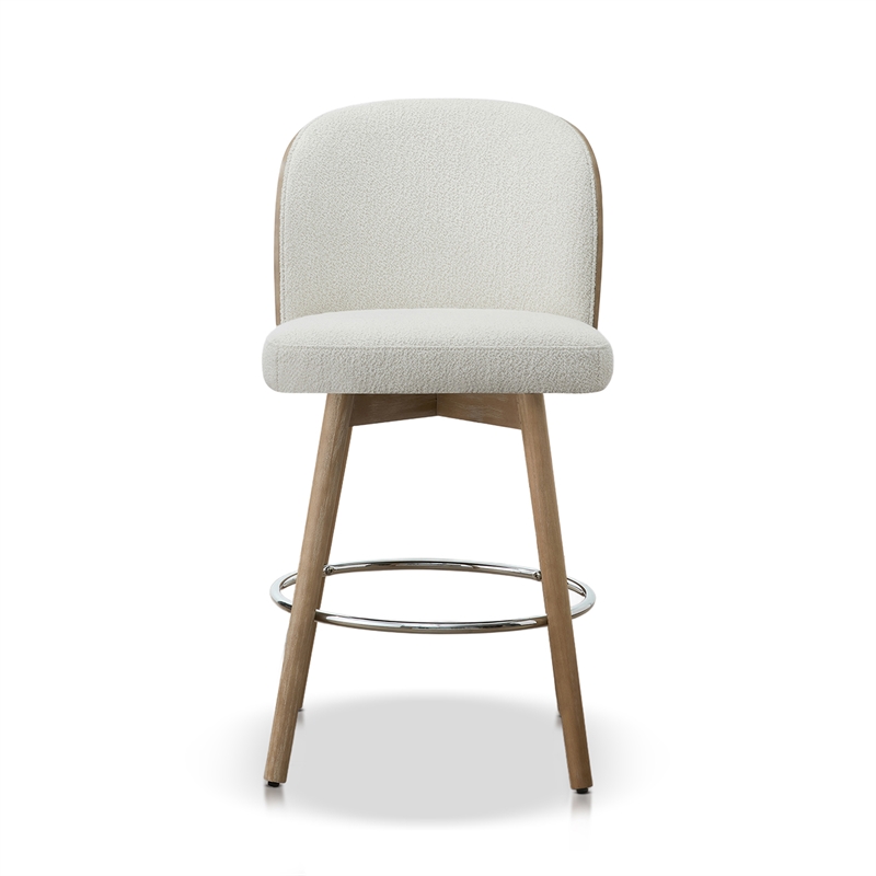 Tomlin Bentwood Upholstered Swivel Counter Stool Set of 2 Off White Boucle