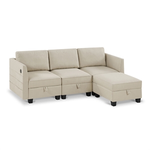 Billy 86&quot Modular 4-Piece Storage Sectional Sofa Sandstone Beige Polyester