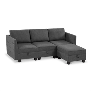 Billy 86&quot Modular 4-Piece Storage Sectional Sofa Soapstone Gray Polyester