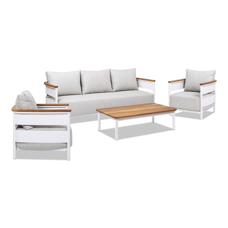 Rhodes 4pc Upholstered Teak & Aluminum Outdoor Patio Conversation Set Gray