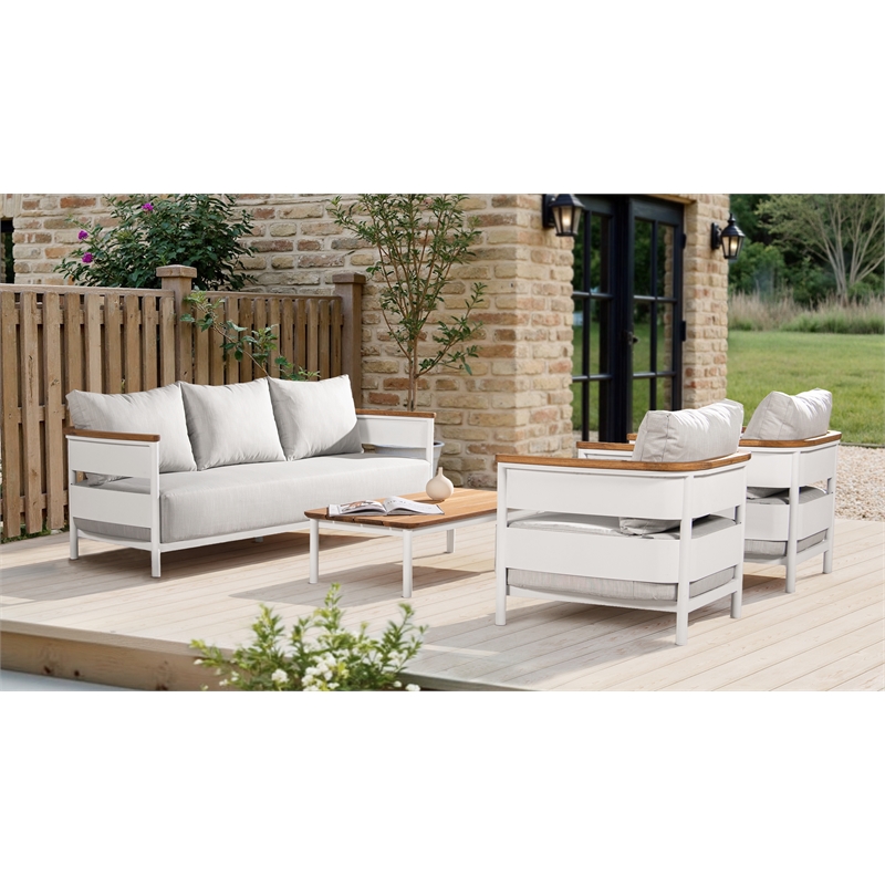 Rhodes 4pc Upholstered Teak & Aluminum Outdoor Patio Conversation Set Gray