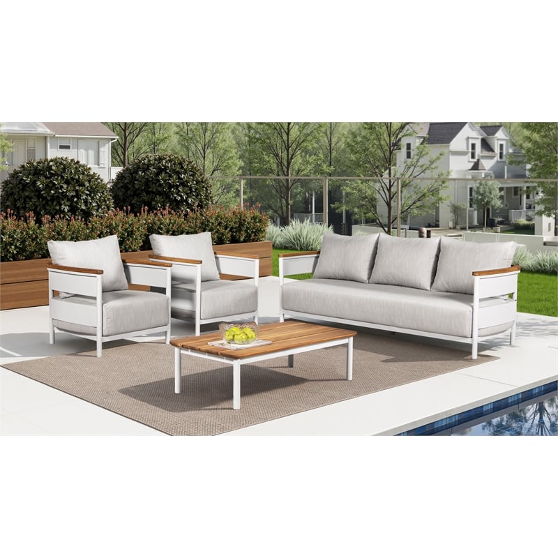 Rhodes 4pc Upholstered Teak & Aluminum Outdoor Patio Conversation Set Gray