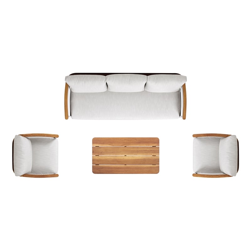 Rhodes 4pc Upholstered Teak & Aluminum Outdoor Patio Conversation Set Gray