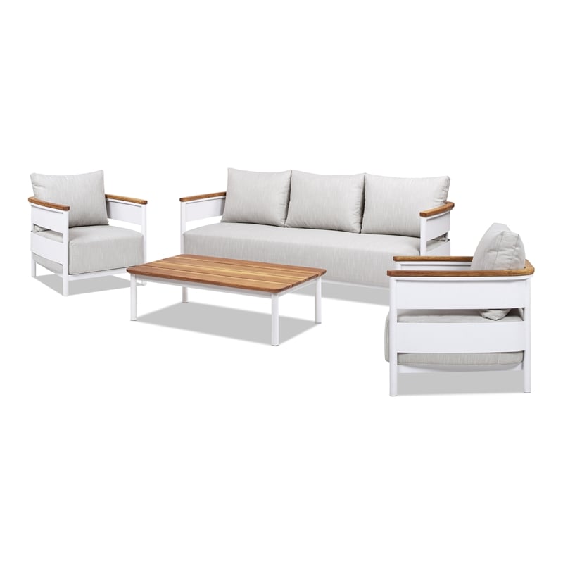 Rhodes 4pc Upholstered Teak & Aluminum Outdoor Patio Conversation Set Gray