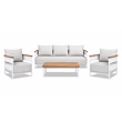 Rhodes 4pc Upholstered Teak & Aluminum Outdoor Patio Conversation Set Gray