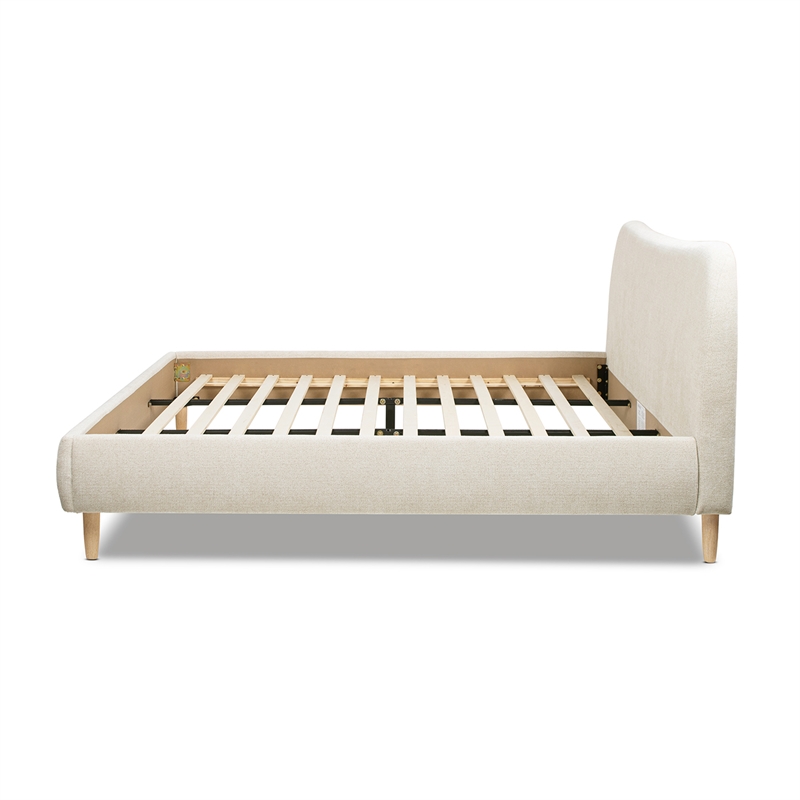 Roman Curved Headboard Upholstered Platform Bed King Light Beige Chenille