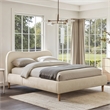 Roman Curved Headboard Upholstered Platform Bed Queen Light Beige Chenille