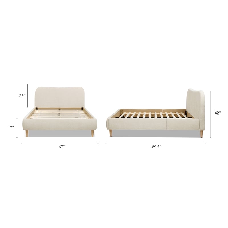 Roman Curved Headboard Upholstered Platform Bed Queen Light Beige Chenille