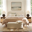 Roman Curved Headboard Upholstered Platform Bed Queen Light Beige Chenille