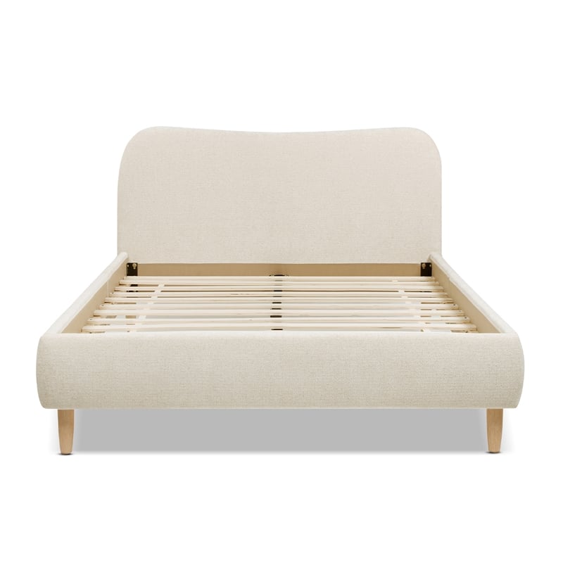Roman Curved Headboard Upholstered Platform Bed Queen Light Beige Chenille
