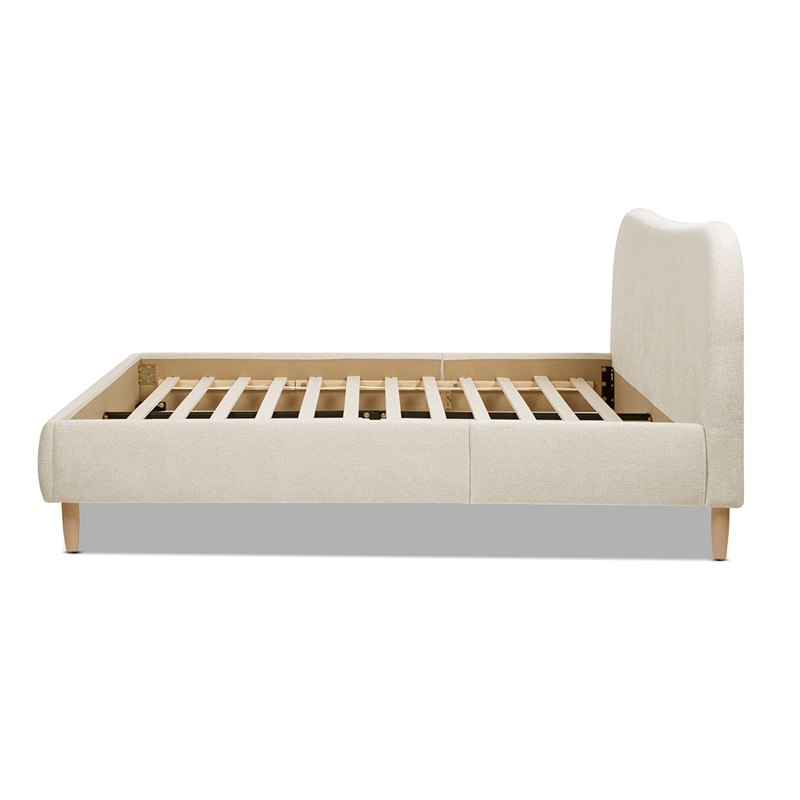 Roman Curved Headboard Upholstered Platform Bed Queen Light Beige Chenille