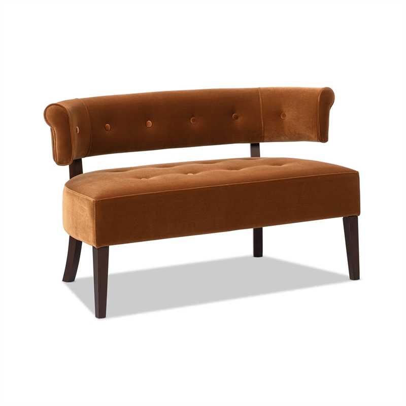 Jared Roll Arm Tufted Bench Settee Burnt Orange Performance Velvet