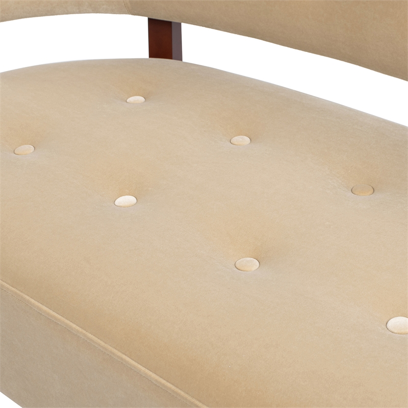 Jared Roll Arm Tufted Bench Settee Fawn Brown Performance Velvet