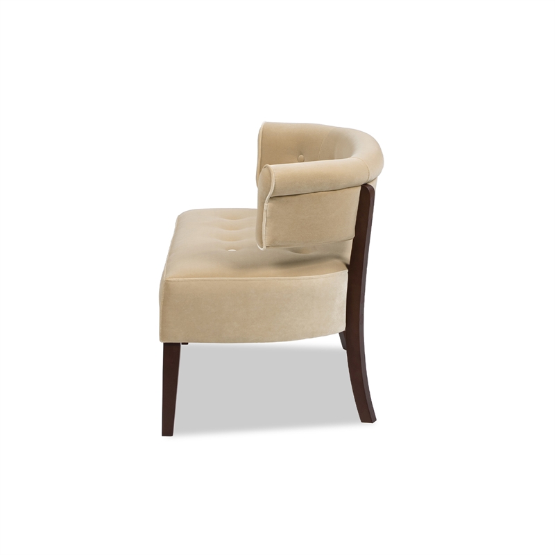 Jared Roll Arm Tufted Bench Settee Fawn Brown Performance Velvet