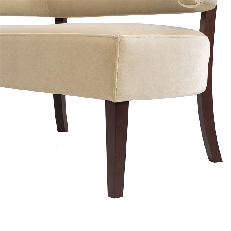 Jared Roll Arm Tufted Bench Settee Fawn Brown Performance Velvet