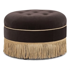 Yolanda 24&quot Round Upholstered Accent Ottoman Deep Brown Performance Velvet
